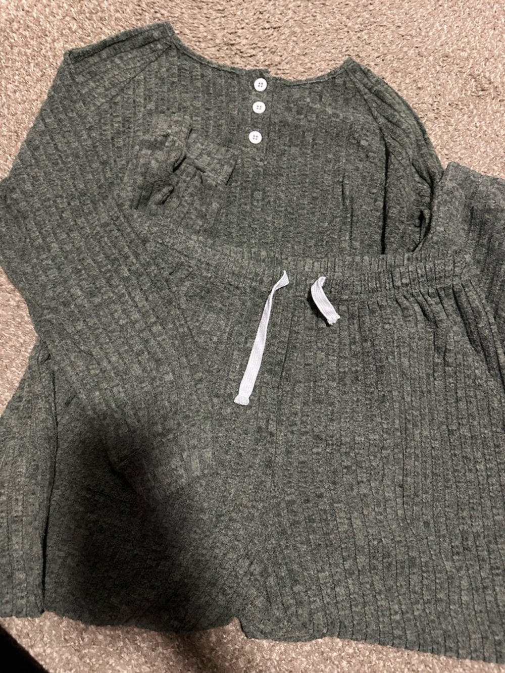 Cozy Ribbed Lounge Set - Olive Green
